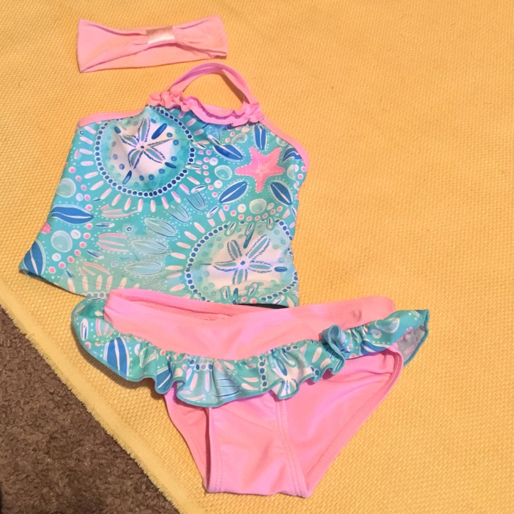 ♥️$10 2T FloatMini Swimsuit 2pc pink & Turquoise.